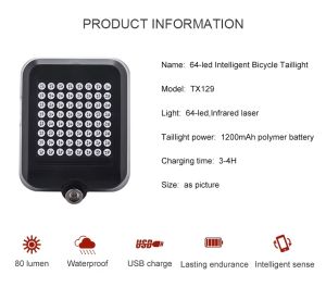 ECILY 64 LED Automatic Direction Indicator Bicycle Rear Taillight USB Rechargeable Cycling MTB Bike Safety Warning Turn Signals Light