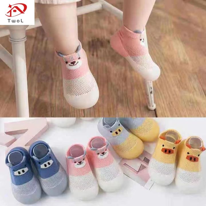 TwoL Baby Summer Thin Mesh Cotton Sock Non-Skid Breathable Slipper Floor  Shoes with Rubber Soles