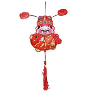 BEITE Self-adhesive God of Wealth Fridge Stickers 3D Chinese Style Shaking Head God Pendant Festive  Sticker Cartoon Spring Festival  Door Decor