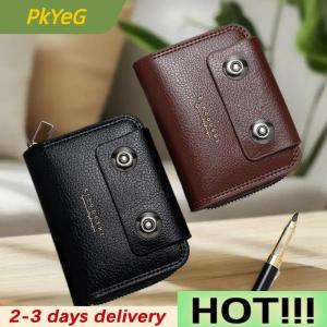 PkYeG High-Quality PU Leather Mens Short Wallet Multi Slot Zipper Purse Portable Large Capacity Card Bag