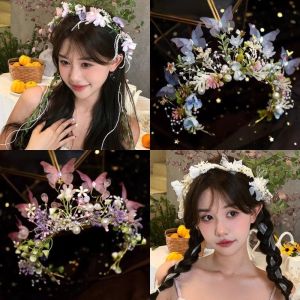Bridal Crown Childrens Garland Headdress Princess Butterfly Forest Flower Headband Hair Accessories