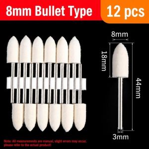 JING 12PCS 1/8" 3mm Wool Polishing Bits 8mm Dia High‑Density Felt Buffing Heads Precision Wear-Resistant Rotary Polishing Burrs Jewellery