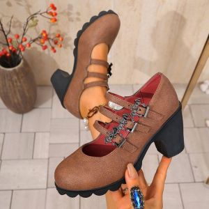 [Free Shipping] 2026 Autumn New Collection: Plus-Size Low-Cut Chunky-Heel Buckle-Detail Round-Toe High Heels For Women