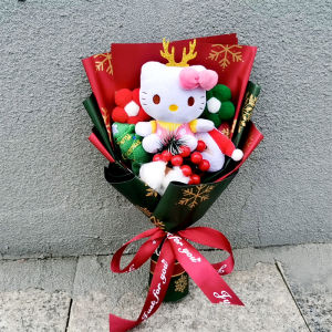 Christmas Hello Kitty Plush Doll Toy With Santa Claus Christmas Tree Bouquet Valentines Day Birthday Christmas Gift