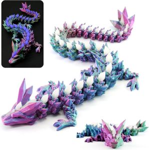 3D Printed Glacier Crystal Dragon Decoration Glow in The Dark 3D Printed Animal Model 3D Printed Dragon Statue for Home Office Decor Executive Desk（Ice Blue）