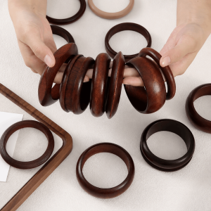 JIMEIXIAN01 Round Wooden Bangles Wide Ethnic Style Women Bangles  Geometric Square Bracelets Gifts
