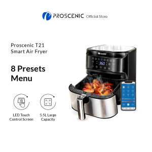 Proscenic T21 Smart Air Fryer Oil Free with APP & Alexa Control 5.5L/1700W Electric Air Fryer Oven with Digital Display and LED Touchscreen Preheat Shake Reminder 8 Cooking Presets Preheat Timer Nonstick Basket Recipe Book