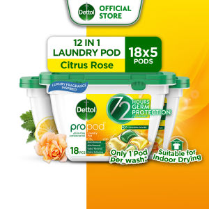 [Stain Removal] [BUNDLE OF 5] Dettol All in One Laundry Capsule 90s(18X5) Laundry Pod (Rainforest Fresh/Citrus Rose)