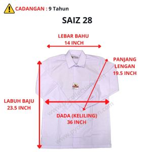 FALCON WHIRT SHIRT LONG SLEEVE ( HARD COLLAR ) KEMEJA LENGAN PANJANG PUTIH COTTON / 312EX - BAJU SEKOLAH JENAMA FALCON