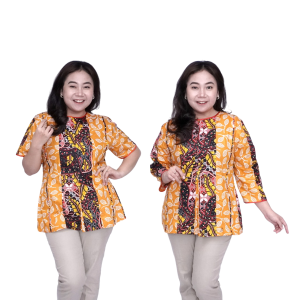Putri Nasya Blouse Batik Big Size LD 140 Wanita Atasan Batik Jumbo L-XL-2L-3L-4L-5L-6L-7L Model Blus Jumbo Kerja Batik / Atasan Big Size Kerja Wanita Kantor Seragam Batik Wanita Super Big / Pakaian Batik Kekinian Terbaru / Baju Batik Wanita Super Big