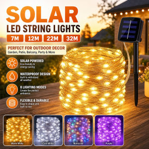 [COD] Lampu Fairy LED Solar Copper Wire String Light Hiasan Taman Luar Kalis Air Lampu Hiasan Taman Rumah Patio Party Wedding Christmas 8 Mode Lampu Kelip Kelip Tenaga Suria Warm White White Purple Colorful 7M 12M 22M 32M 50LED 100LED 200LED