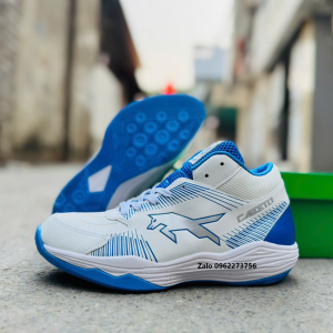 Giày bóng chuyền VHD sói đầu đàn trắng xanh cổ cao cày sân bê tông
