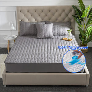 Mattress Protector Cover Single/Double/Queen/King Size Quilted Cotton Mattress Pad Fitted Bed Sheet Mattress Protector Garterized Design Bed Cover Suitable 2-11inch Mattress(Depth) Not Includes Pillowcase Can Machine Washable