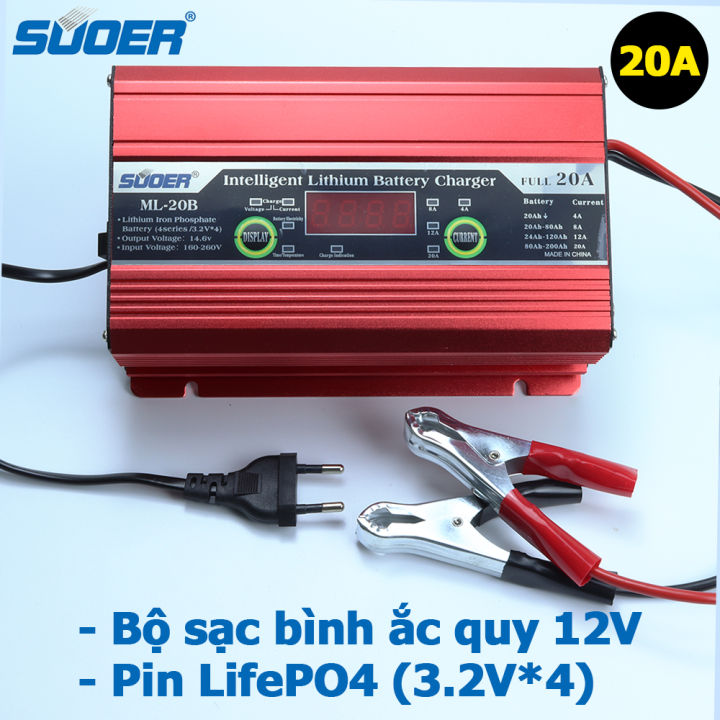 Bộ sạc Pin sắt bình ắc quy thông minh SUOER ML-20B 20A cho ắc quy axít ...