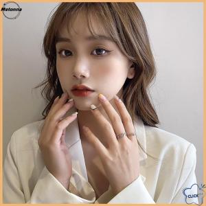 Follow Get More【Metonna】 2PCS Fashion Hollow Out Love Heart Ring Personality Geometric Rings Opening Ring Niche Index Finger Ring Fashion Jewelry Gift Rings