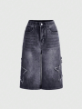 Bermuda Shorts Jorts High Waist Denim For Women Y2K Street Fashionable Star Printed Brushed. 