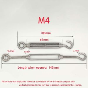 SUS304 M4 M6 M8 Turnbuckle Hook And Eye Swivelling Turnbuckle Rope Wire Tightener