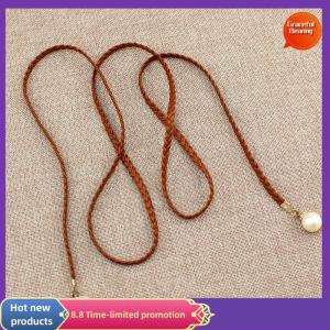 Graceful เข็มขัดหนัง PU แบบบางสุดสร้างสรรค์เข็มขัดคาดเอวยางยืดประดับมุกชุดเดรสของผู้หญิงของขวัญเข็มขัดผู้หญิง