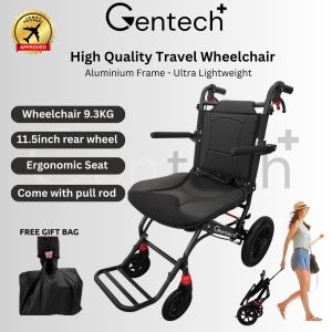 Lightweight Foldable 9.3kg Pull Rod Wheelchair Aluminum Waterproof Cushion Seat Kerusi Roda Ringan For Travel Elderly