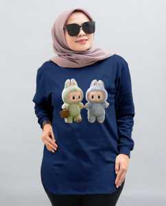Kaos Oval Lengan Panjang Gambar Labubu Viral Ukuran L XL Dan XXL