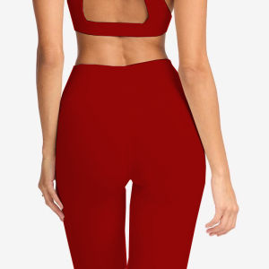 AE Women’s外贸 yoga set: padded push-up bra backless sports bra and high-waisted quick-drying workout leggings.