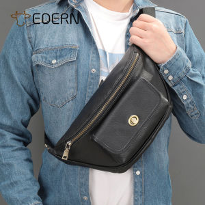 EDERN 2025 New Genuine Leather Waist Bag for Men Retro Casual Chest Bag Mens Crossbody Bag Sling Bag Large Capacity Cowhide Fanny Pack