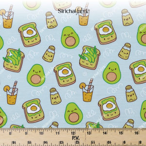 ผ้าคอตต้อนทีซี Cotton TC ลายอะโวคาโด ขนมปัง ถั่วแระญี่ปุ่น และอื่นๆ หน้ากว้าง 44 นิ้ว ผ้าเมตร ผ้าหลา