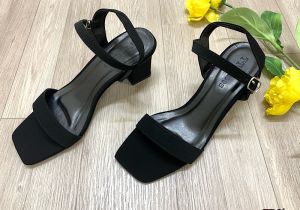 Sandal hậu hở nhung lì gót 5 cm TT Shoes mũi vuông son12