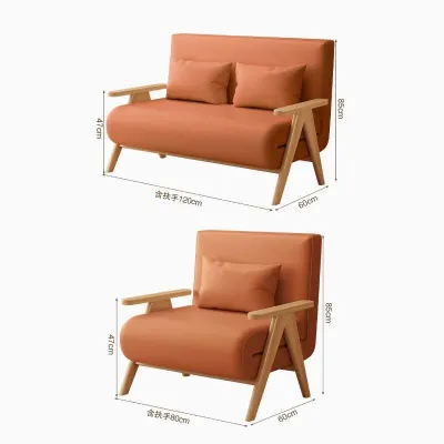 Foldable Sofa Bed Solid Wood Fabric and Leather Foldable Sofa Bed for Living Room/Bedroom/Balcony