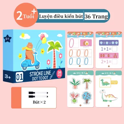 Đồ chơi sách vẽ nét tự xoá tái sử dụng 32 trang 64 trang tập tô và tập vẽ thông minh dành cho bé 2 3 4 5 tuổi(kèm bút và tẩy)