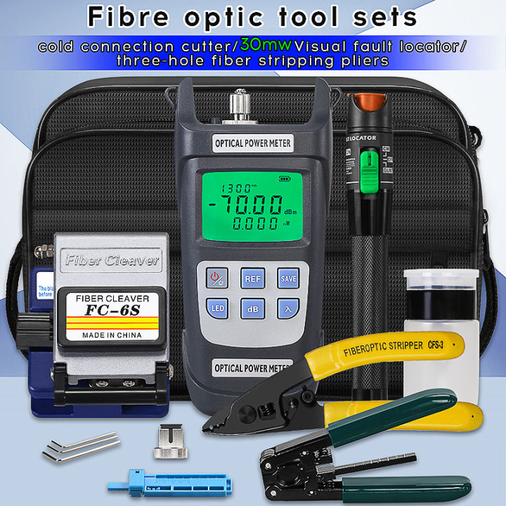 FTTH fiber optic tool kit Fiber Cleaver Optical Power Meter 30km Visual ...