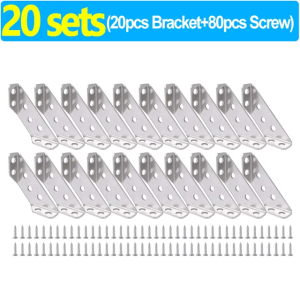20Pcs/Set Universal Furniture Corner Connector Stainless Steel Corner Brace with Screws Angle Connector Triangle Support Frame Heavy Duty Angle Shelf Brackets