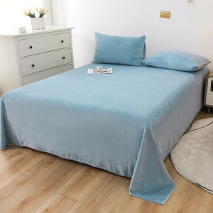 【Super low price】Solid Color Milk Velvet Bed Sheet and Pillowcases Winter Warm Thick Flannel Flat Bedsheet Sets Double Size Soft Plush Bedspread