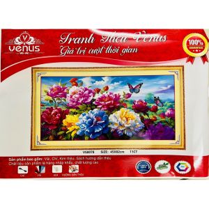Tranh thêu kín Hoa mẫu đơn VS8078 kích thước 45 x 82 cm