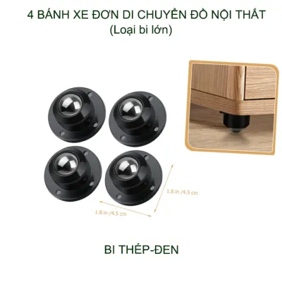 Combo bộ 4 bánh xe đơn bi lớn D19mm gắn đồ nội thất bàn tủ giúp dễ dàng di chuyển