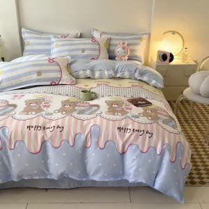 Simple Style Washed Cotton Four-Piece Set ins Cartoon quilt cover bed sheet bedding student dormitory three-piece bedding set LZD