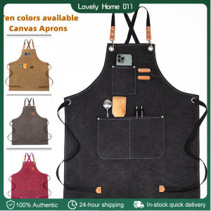 Canvas Leather Straps Strap-back Type Coffee Shop Aprons Barber Working Bib Kitchen Cooking Aprons