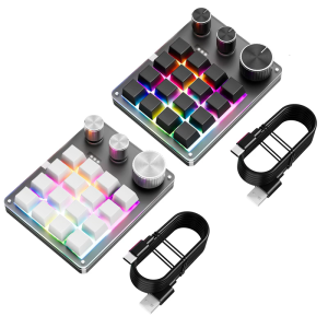 16 Key USB Mini Programmable Keypad with 3 Knobs Hotswap Mechanical Design Ideal for Gaming and Office Use