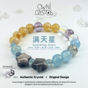 【OwniCrystos】For Wealth Courage Luck Health - Aquamarine Citrine Amethyst Clear Quartz Obsidian star Natural charm crystal bracelet bangle for woman 海蓝宝 黄水晶 紫水晶 水晶手链手串