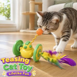 Interactive Tumbler Cat Toy Ball With Feather Teaser Stick Anti Slip Base ABS Plastic