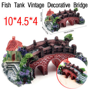 Aquarium Fish Tank Vintage Decorative Bridge Landscape Pavilion Tree Plants Resin Decorations