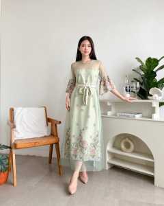 Long dress Sella Flow-84 Bahan Milova Premium Realpict LD 94-100 PJG 125 Bonus Tali pinggang