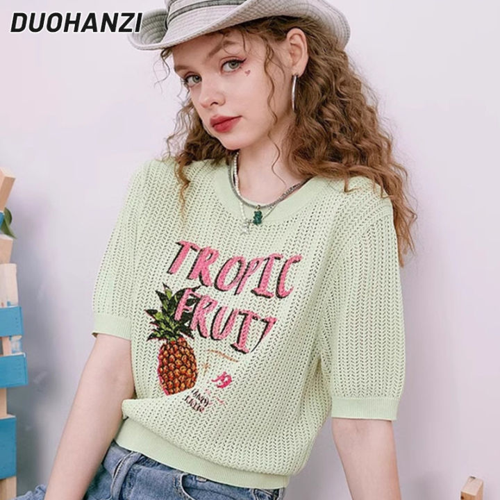 DUOHANZI เสื้อยืดผู้หญิง,เสื้อแฟชั่นแขนสั้นทรงหลวมเสื้อสเวตเตอร์ผ้าไหม ...