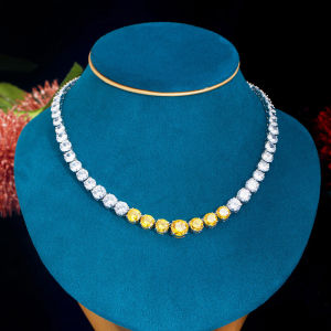 SEQUITO Top Grade Platinum Color Evening Banquet Jewelry Paved Setting Twinkling Round AAAAA Cubic Zirconia Stones Noble Women Choker Necklace for Dress Accessories SN029