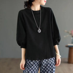 Black Casual T-shirt Tailored Black Short-sleeved T-shirt Covering Up Body Flaws Age Reduction