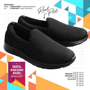 BIG PROMO SEPATU SLIP ON PRIA WANITA KANVAS OLAHRAGA LARI WARNA HITAM  KERJA BAHAN SUPER RINGAN KUAT