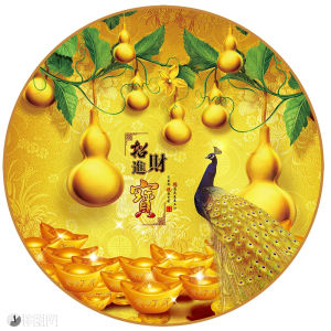 Tranh treo tường hình tròn VTC Giàn bầu hồ lô vàng và chim công 1235279 tặng đinh 3 chân treo tranh