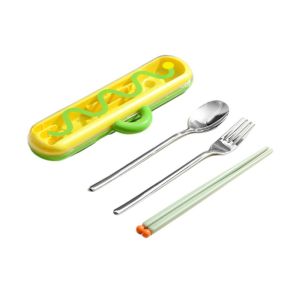 ROBERTADE Portable Tableware Set with Carrying Case Eco Friendly Fork Dining Utensils Kit Professional 304 Stainless Steel Chopsticks Three-piece Set For Students