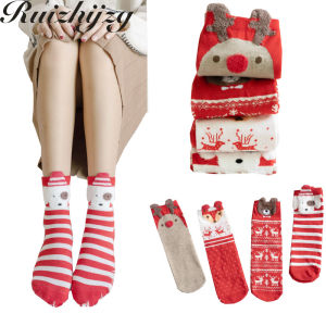 Ruizhijzg Christmas Sock Cute Women Ladies Cotton Cartoon Japanese Style Red Socks Xmas Gifts