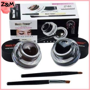ZWM【Spot Goods】Music Flower 2 In 1 Brown + Black Eyeliner Gel Make Up Water-proof Eye Liner Kit Eye Makeup Tool With Brush 24H Long Lasting